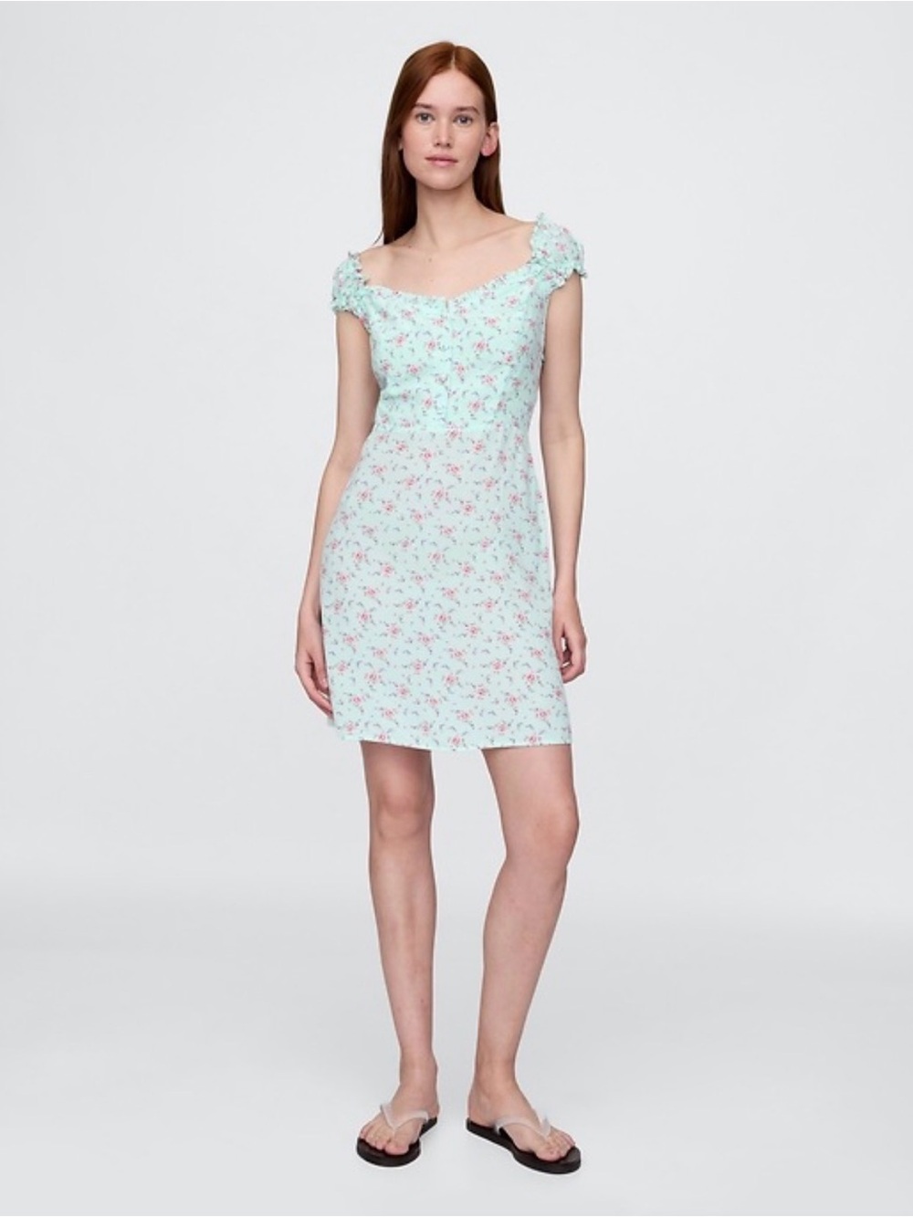 Gap Floral Puff Sleeve Mini Dress Sweetheart Neckline Smocked Back Small Blue